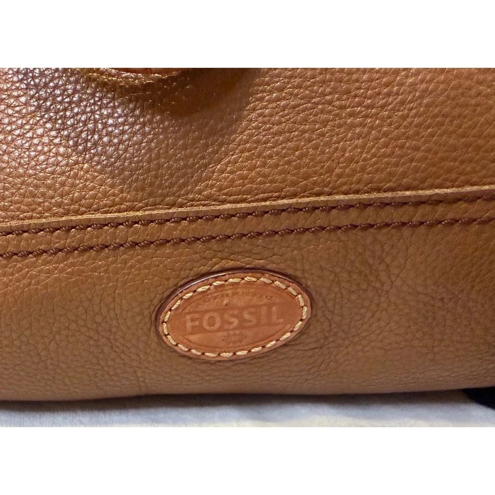 Fossil Brown Pebbled Leather Satchel Crossbody Bag Brass Hardware Handbag